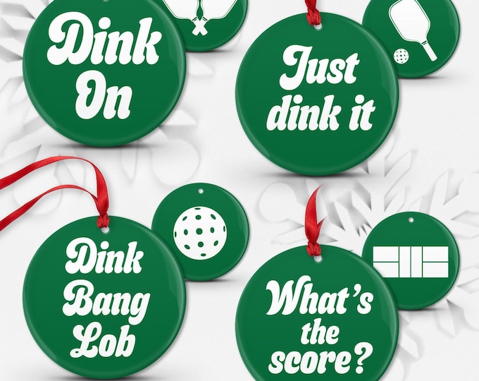 Pickleball Holiday Ornaments: Double-Sided Fun (Set of 4)