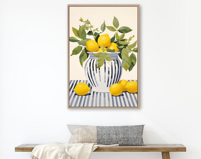 La Dolce Vita Canvas Print, Retro Italian Decor, Coastal Gift, Lemon Still Life, Vintage Palm Art, Rustic Summer Wall Hanging, Seaside Charm