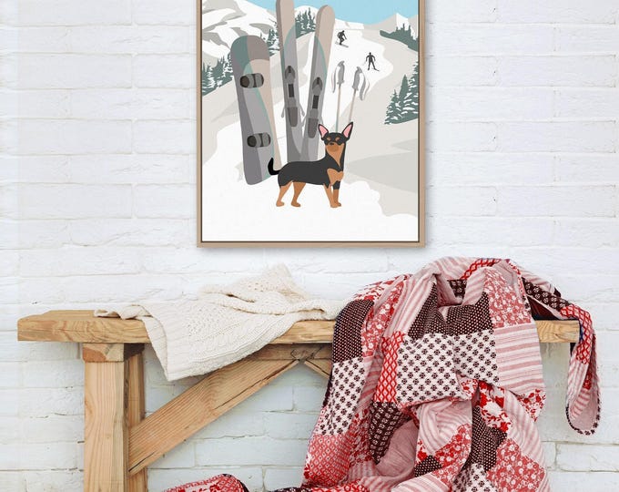 Snowboard Wall Decor, Good Dog Ski and Snowboard Co Dachshund Poster, Pale Blue Lodge Art