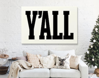 Farmhouse Y'all Wall Art, Black on Off-White (Canvas or Paper, Multiple Sizes)