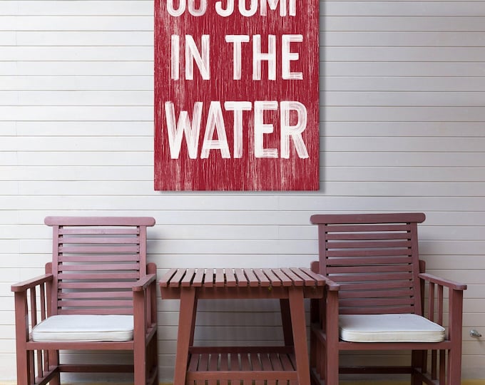 Go Jump in the Water Sign, Dark Red Vintage Lake Decor, Lake Living Gift