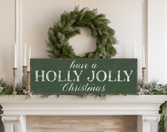 Holiday Wall Art Sign, Holly Jolly Christmas, Xmas Wall Decor