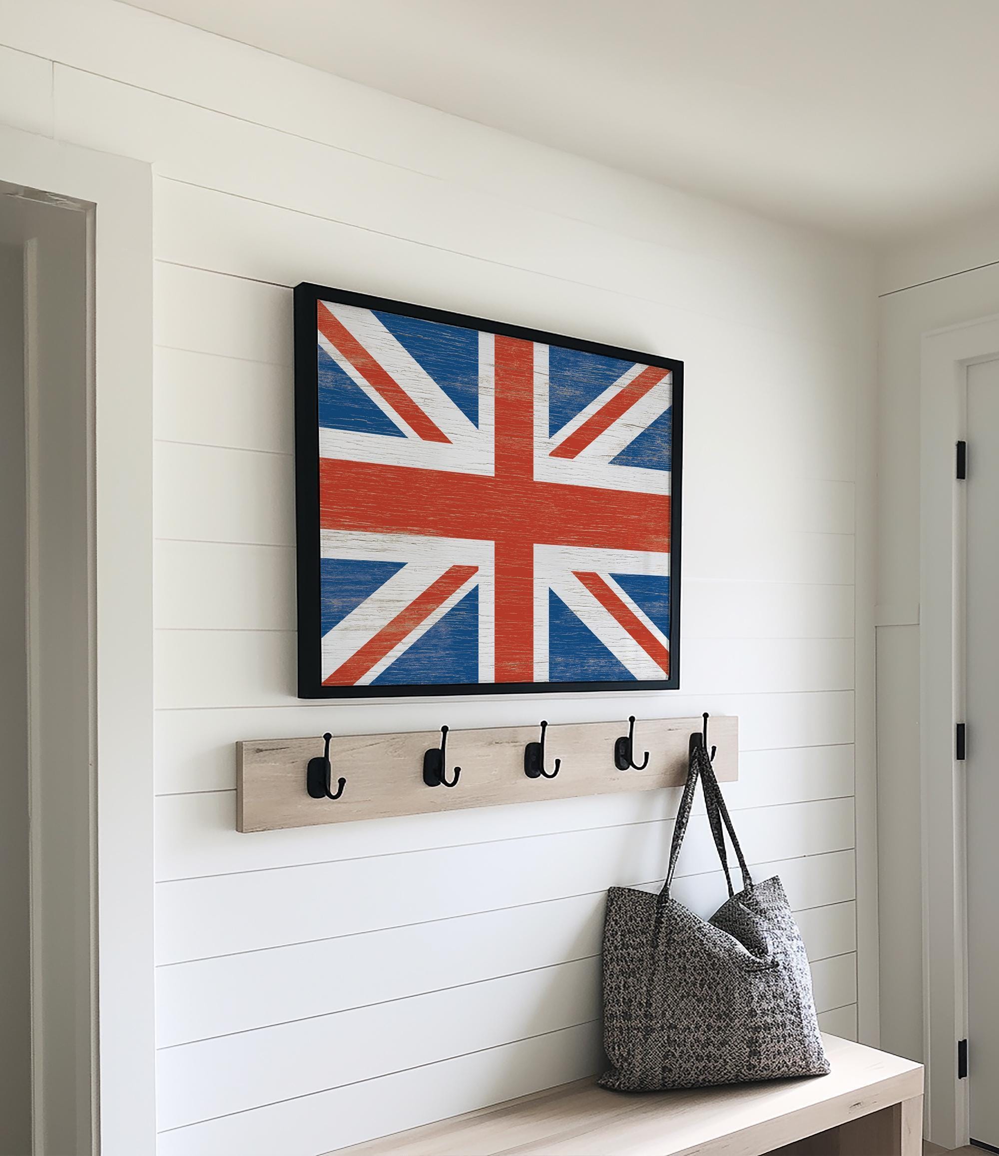 thumbnail interactive-video image 1 of Shabby Chic Union Jack Maps Flags Canvas Wall Art - Handmade Giclée Print, Multiple Sizes 1 of 2
