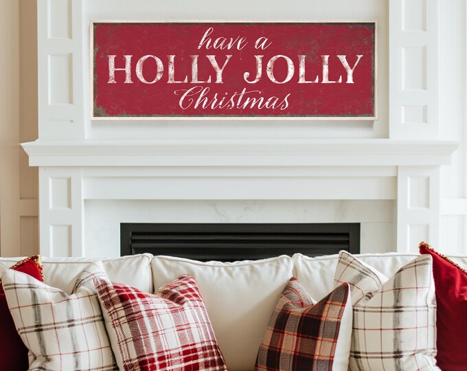 Have a Holly Jolly Christmas Sign in Dark Red and White, Holiday Wall Decor, Holiday Wall Art, CHRISTMAS HOME DECOR, Christmas Wall Signs