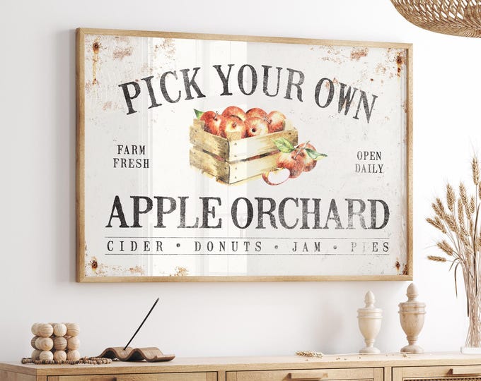 Cozy Autumn Gift, Apple Orchard Sign, Cream and Charcoal Art