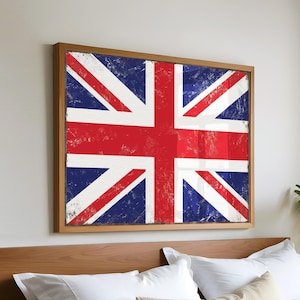 Vintage Union Jack Sign, Framed UK Flag Poster, British Rusted Edge, Rustic Wall Decor, Canvas Print Artwork, Great Britain Gift
