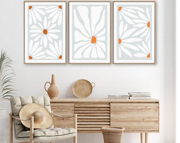 Triptych Flower Print Set: Abstract Floral Art (Framed or Unframed)