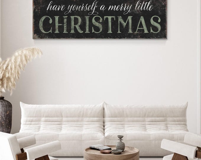 Christmas Wall Sign: Farmhouse Style - Black, White, Seagrass Frame