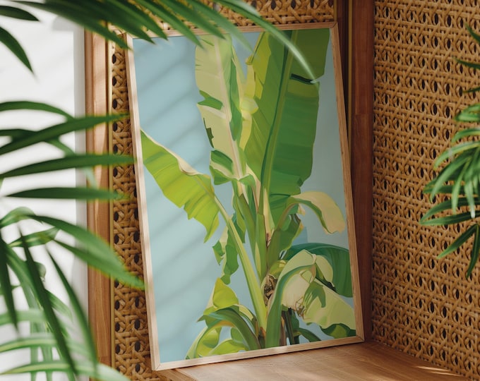 Tropical Leaf Art, Botanical Coastal Kitchen Print, Vintage Green Wall Decor