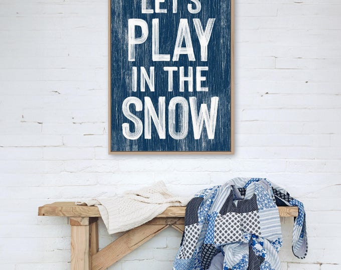 Winter Farmhouse Wall Sign, Navy and White (Canvas or Aluminum Metal)