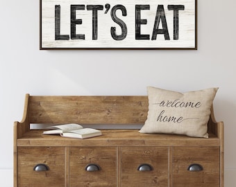 Lets Eat Sign Seasonal Wall Art, Rustic Kitchen Decor, White Black Print, Vintage Farmhouse Style, Holiday Gift Idea