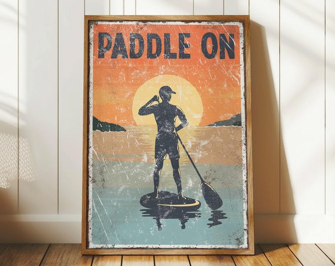 Paddleboard Wall Sign: Vintage Sunset Lake Decor (Multiple Sizes)