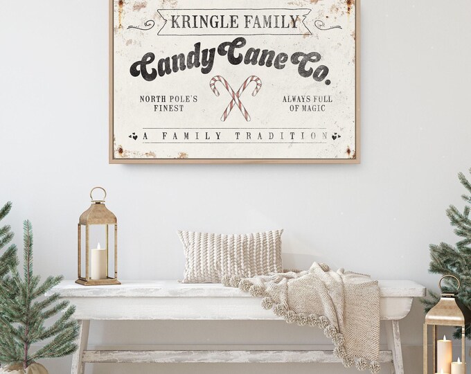 Kringle Candy Cane Co. Family Tradition Art in Charcoal and Red on Ivory Cream