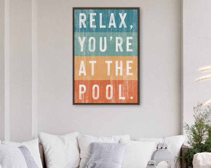 Relax You're At The Pool Sign, Rainbow Painted Wood, Indoor Outdoor Decor, Retro Wall Art, Summer Gift For Pool Owner