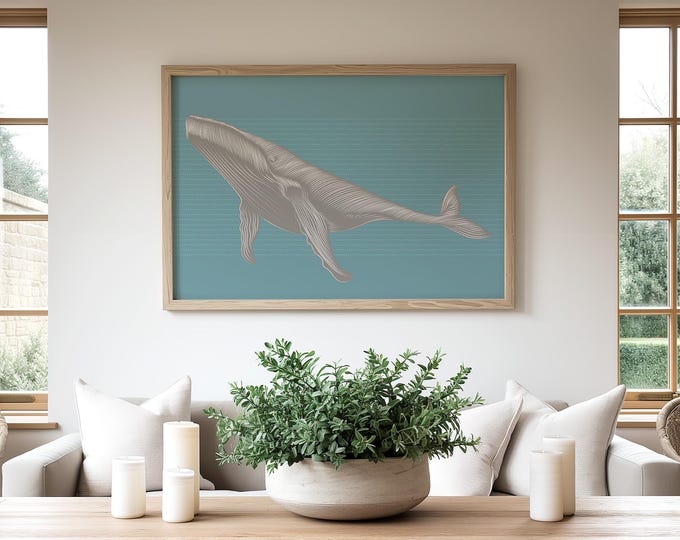 Abstract Whale Print, Muted Teal Ocean Wall Art, Coastal Canvas for Home or RV Decor