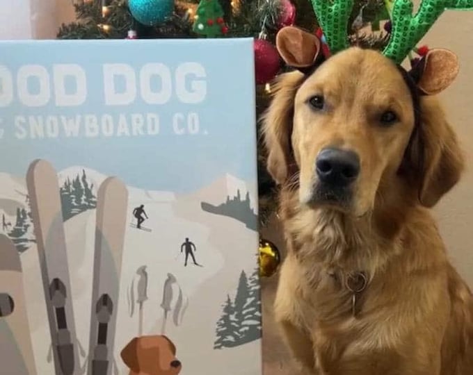 Mountain Sign, Good Dog Snowboard Co, Snowy Winter Decor, Unique Winter Gift, Modern Dog Art