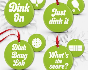 Pickleball Ornaments Set - Four Colorful Double-Sided Holiday Decor