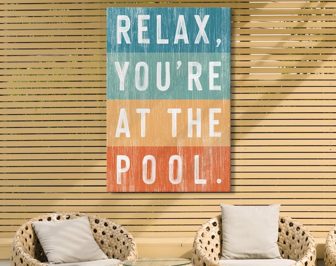 Rainbow Painted Wood, Indoor Outdoor Decor, Gift For Pool Owner, Retro Inspired Sign, Farmhouse Wall Art, Durable Patio Decoration