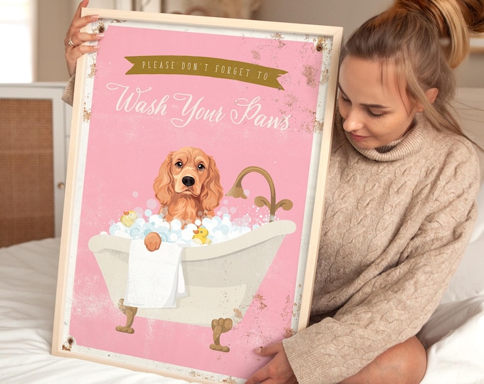 Cocker Spaniel Wash Your Paws Bathroom Wall Art, Charming Pet Decor