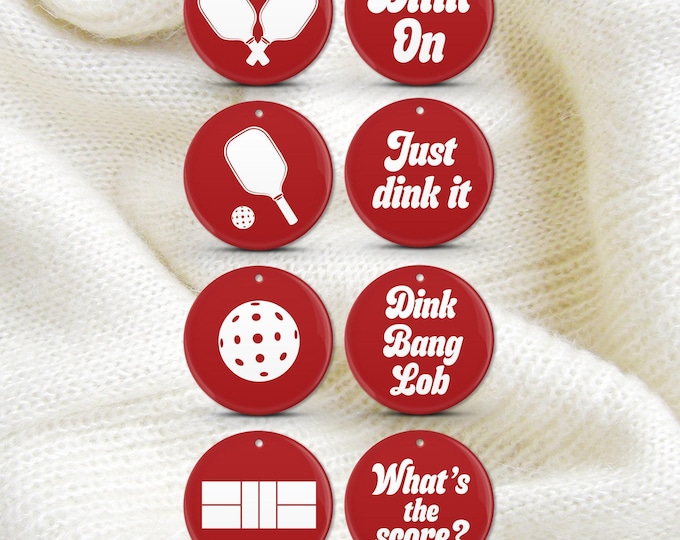 Pickleball Ornaments: Set of 4 Holiday Sports Decor - Ceramic or Metal