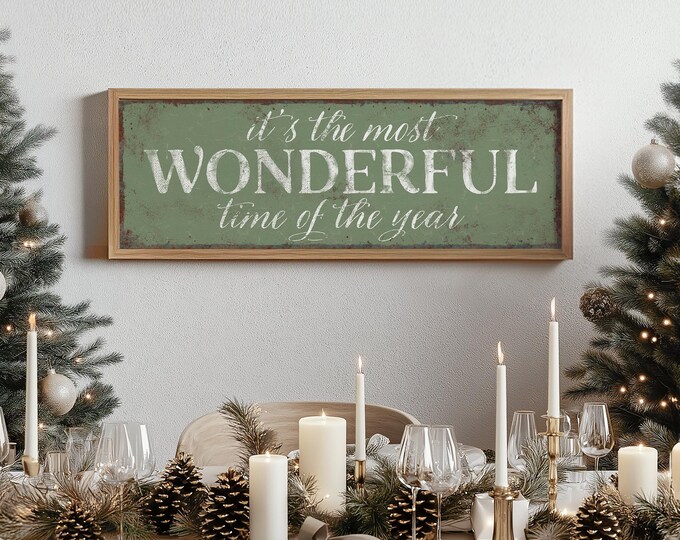 Seagrass green holiday sign, most wonderful time of the year wall art