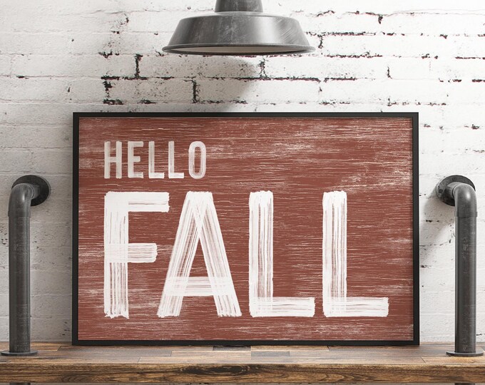Unique Fall Gift, Hello Sign, Brick Red and White Weathered Wall Art