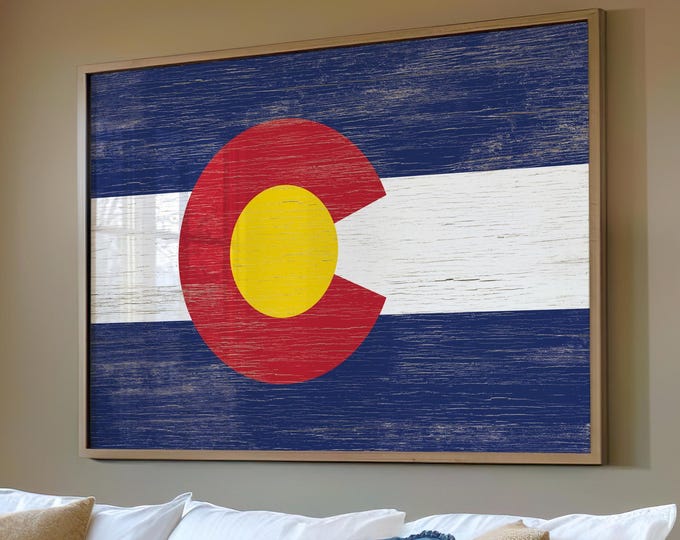 Colorado State Flag Decor, Gift for Coloradan, Flag of Colorado, Golden Disk, Colorado Decor, Large US State Flags, Colorado Ski Lodge Decor