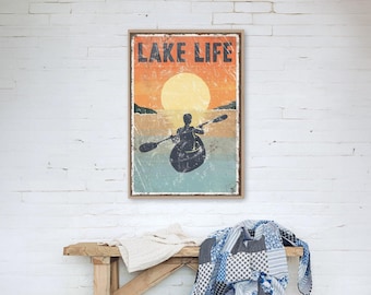 Lake Wall Decor, Sunset Kayak Lake House Print