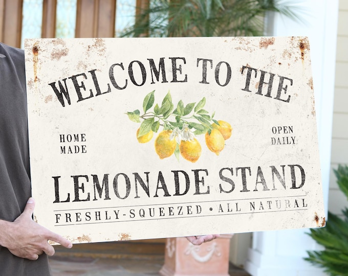 Welcome to the Lemonade Stand Sign, Rustic Farmers Market Sign with Lemons, Homestead Canvas Prints, Farmhouse Bistro Sign, Gift for Mom