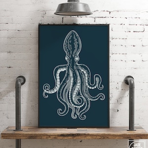 Kids Room, Animal Wall Decor, Octopus Art, Coastal Tentacle Poster, Beach House Print, Modern Farmhouse Sea-Life Wall Hanging