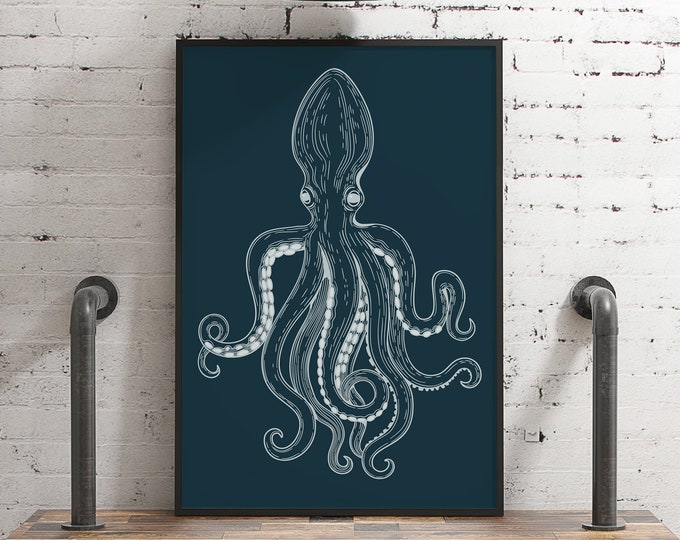 Kids Room, Animal Wall Decor, Octopus Art, Coastal Tentacle Poster, Beach House Print, Modern Farmhouse Sea-Life Wall Hanging