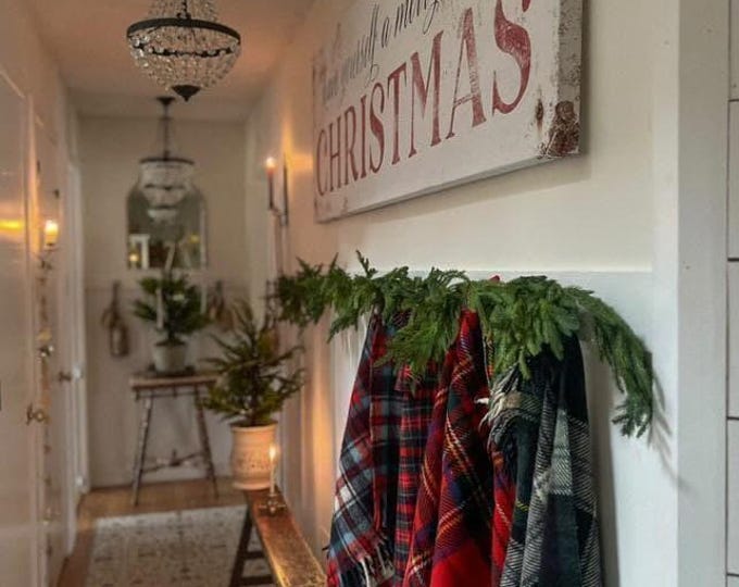 Merry Little Print, Christmas Carol Lyric in Barn Red Script on Aged Cream