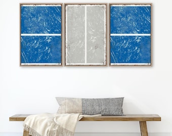 Triptych PICKLEBALL Wall Art,  3 Piece Framed Set, Pickleball Gifts, Sports-themed decor, Modern Farmhouse, Ocean Blue and Stone Gray