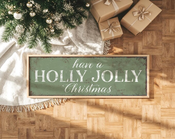 A Holly Jolly Christmas White Lettering Sign on Sage Green