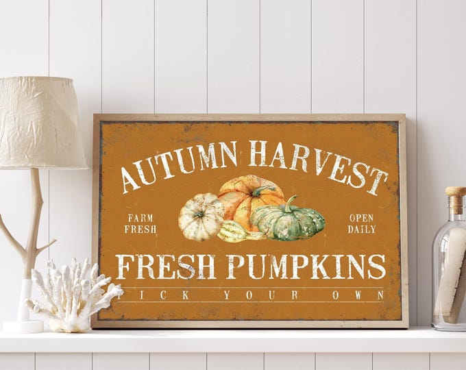 Fall Kitchen Wall Art, Fresh Pumpkins Sign, Golden Mustard and Sage Decor