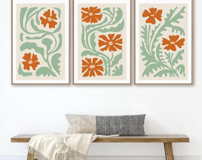 Triptych Wall Art, Abstract Wall Art, 3 Piece Framed Set, Flower Print Set, Modern Home Decor, Modern Farmhouse, Flower Blocks • 013