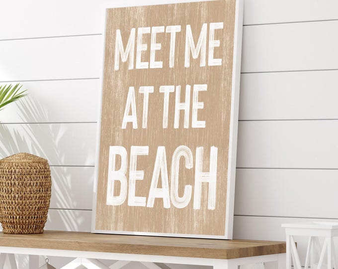 Coastal Wall Art, Vintage Beach Sign, Meet Me at the Beach, Rustic Cabin Patio Decoration, Outdoor Accent Canvas, Relaxing Vacation Vibes