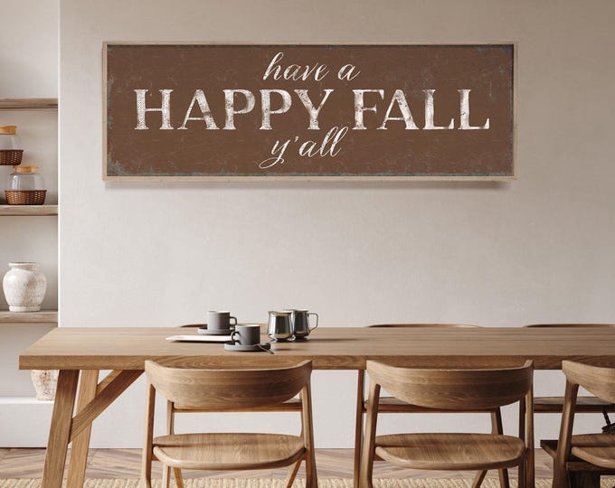 Fall Art Print, Happy Fall Yall Sign, Brown and Walnut Wall Decor
