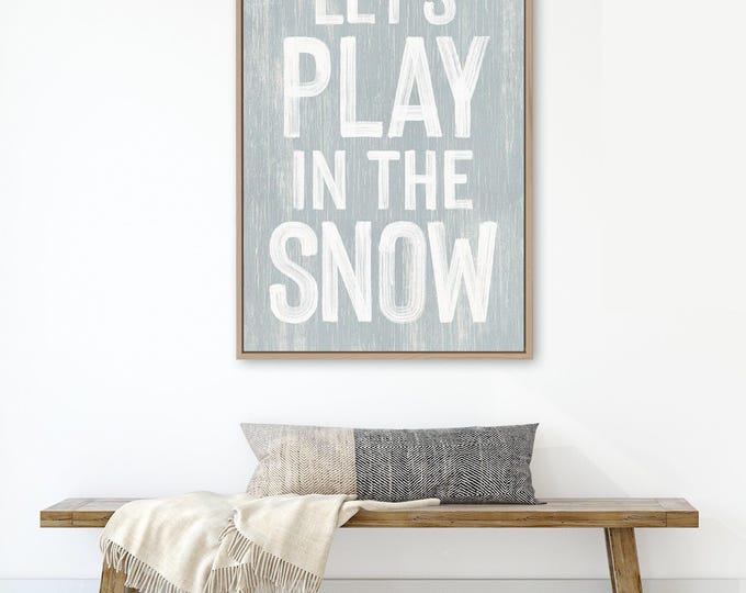 Let's Play In The Snow, Blue Gray And White Winter Wall Art, Sledding Gift