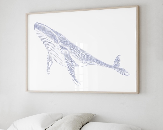 Blue Whale Print: Abstract Ocean Art (Framed or Canvas Options)