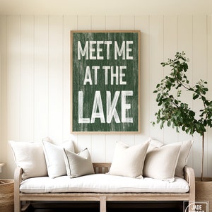 Large Lake Sign, Faux Wood Lake Sign, Vintage Wall Art, Rustic Lake Decor Canvas Print, Unique Lake House Gift, Durable Home Decoration