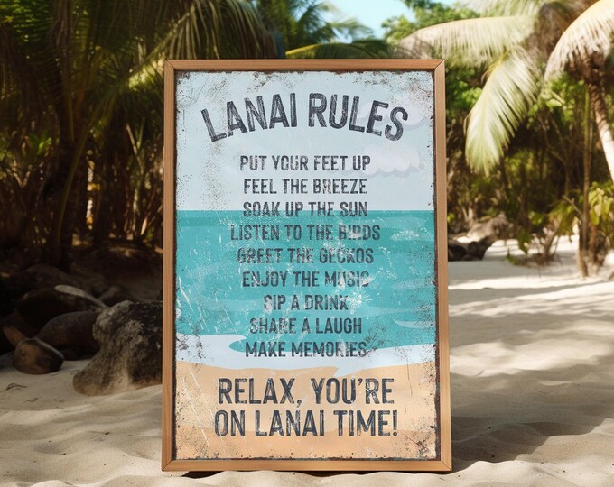 Coastal Lanai Wall Art, Vintage Beach Decor, Living Room Nautical Gift