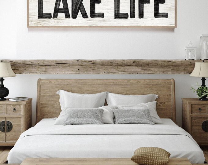 Vintage Lake Life Wall Art: White and Black Faux Weathered Wood