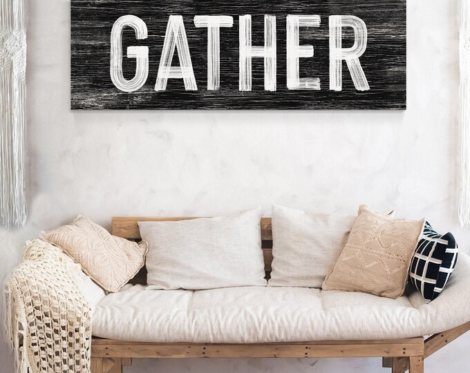 long GATHER Sign in Black and White, Thanksgiving home decor, Thanksgiving wall print, gather sign farmhouse, gather sign for dining room