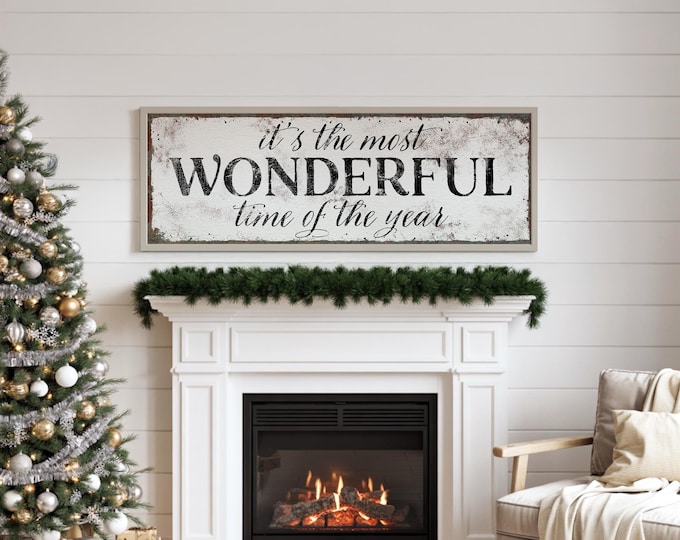 Rustic Holiday Wall Sign, "Most Wonderful Time" (Canvas or Aluminum)
