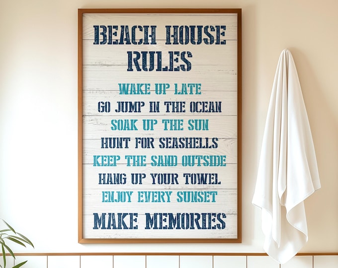 Coastal Beach House Rules Sign - Nautical Duck on Faux Wood
