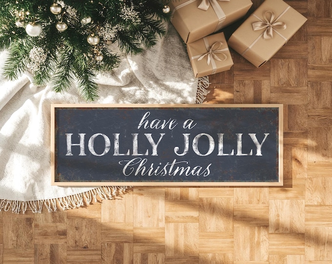 Holly Jolly Christmas Sign: Rustic Slate Wall Decor