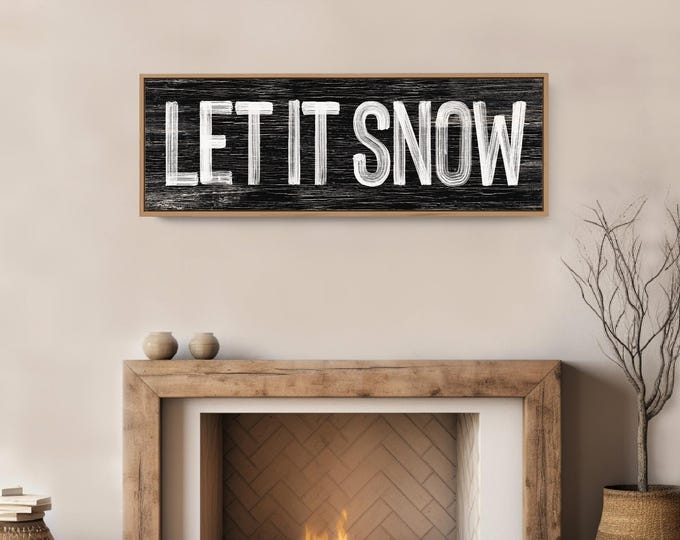 Cozy Cabin Wall Art, Let It Snow Black Distressed Sign, Long Skinny Winter Print