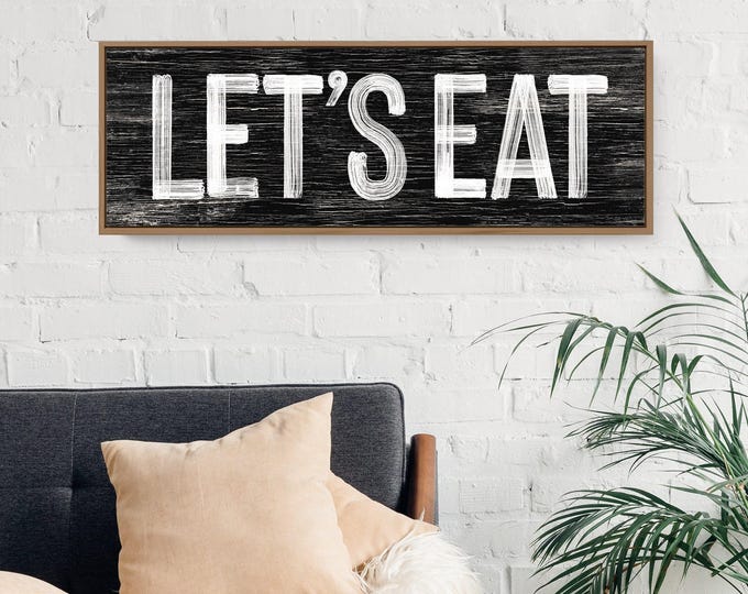 Lets Eat Sign Black And White, Faux Weathered Wood, Seasonal Wall Art, Vintage Farmhouse Decor, Holiday Kitchen Gift