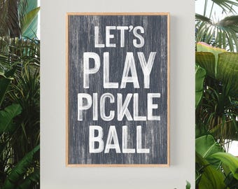 Pickleball Canvas Print in Navy Blue, Vintage Style Sport Gift for Him